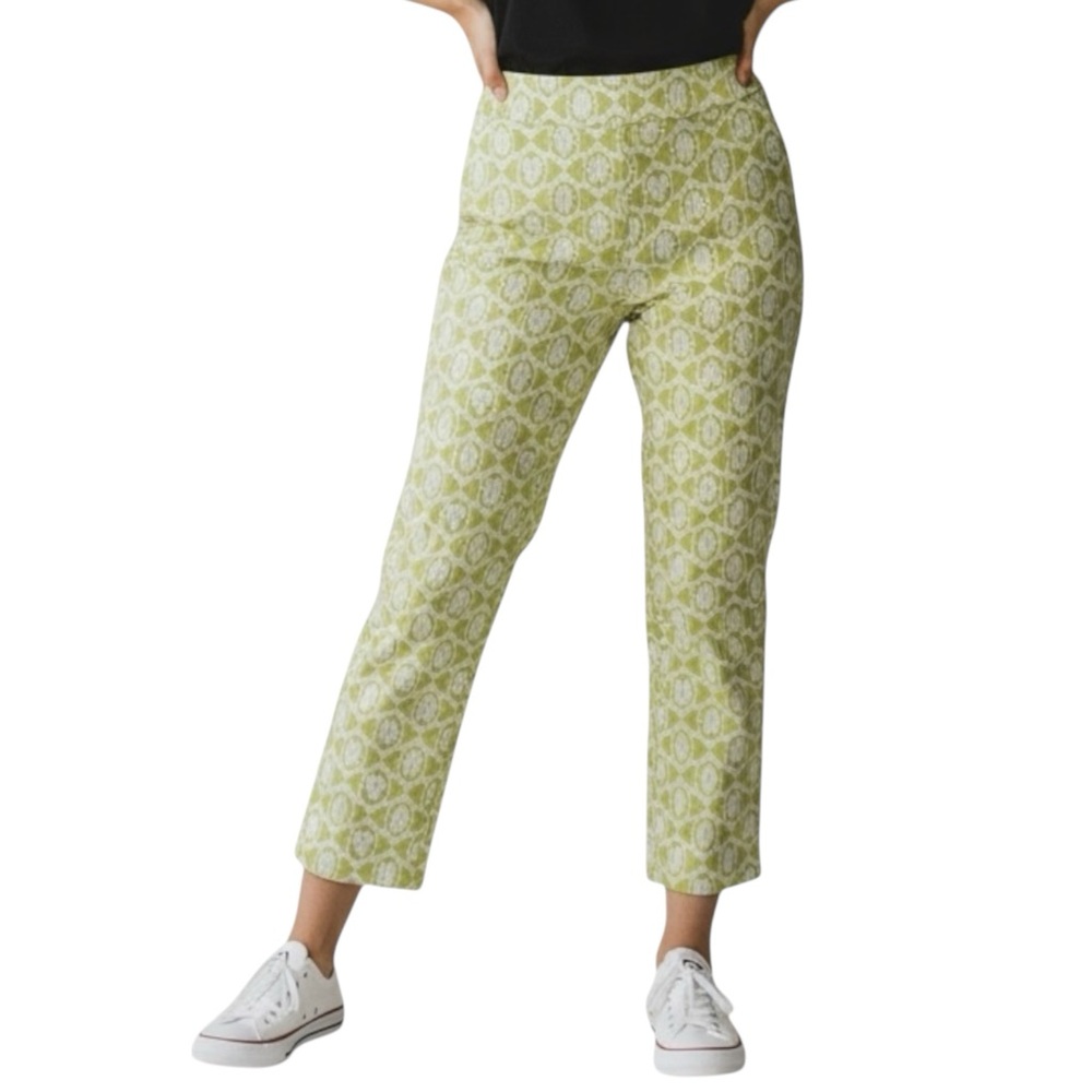 J MCLAUGHLIN Leaf Print Stretch Casual Pants in Yellow/White Size 2 — OLD MONEY!